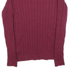 TOMMY HILFIGER Womens Maroon Patterned Jumper Crew Neck Cable Knit M Cotton