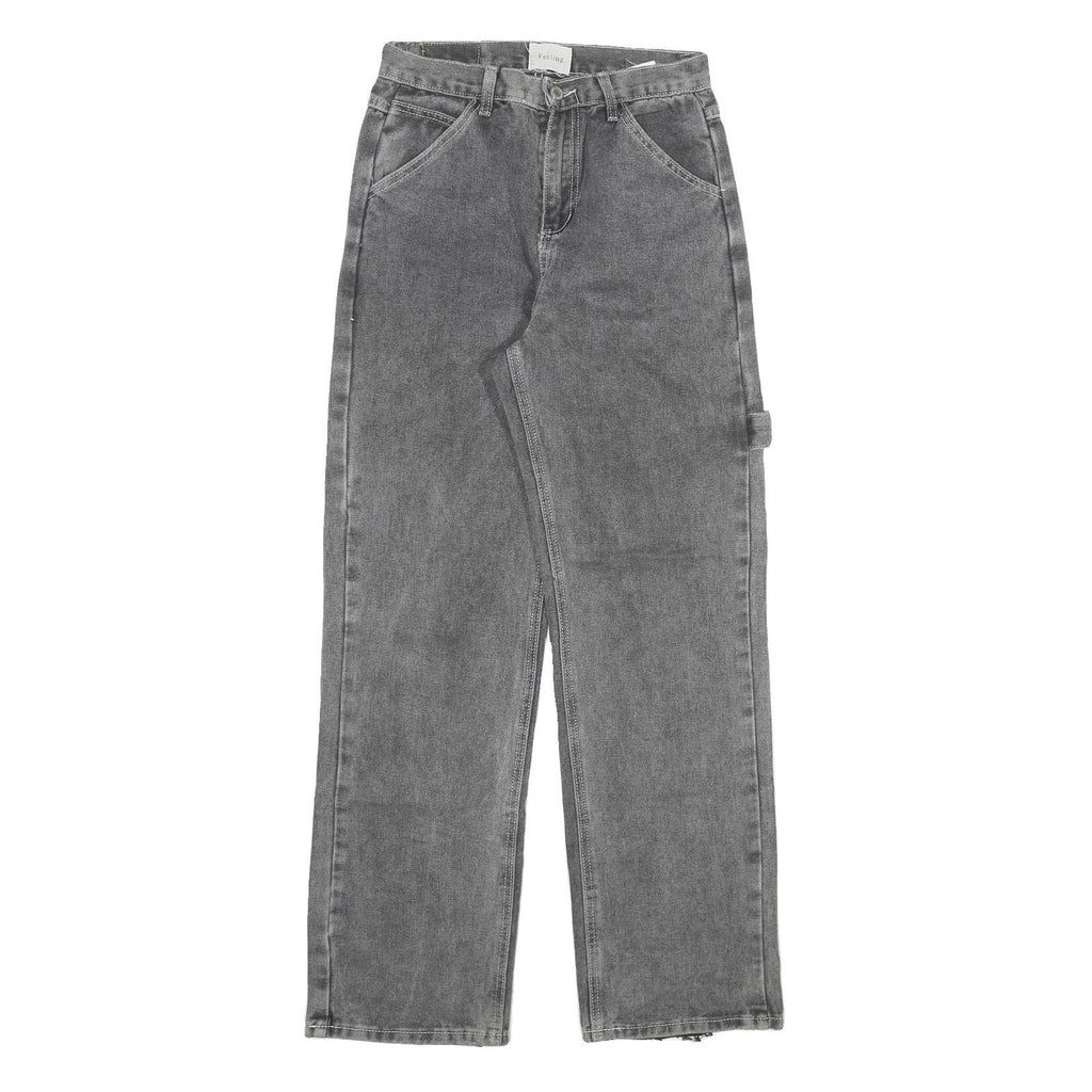 FEELING Womens Regular Fit Grey Denim Jeans W26 L30 Cotton Blend Zip Straight