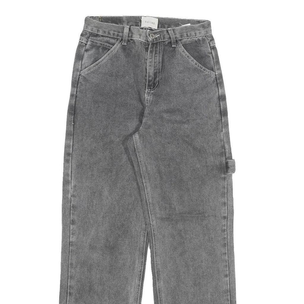 FEELING Womens Regular Fit Grey Denim Jeans W26 L30 Cotton Blend Zip Straight