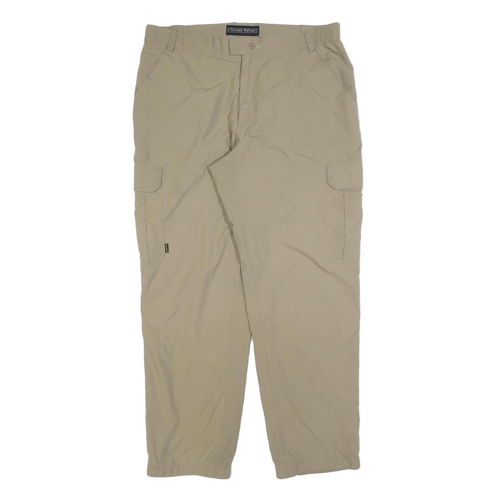 HUMAN NATURE Mens Regular Trousers Beige W36 L32 Cargo Zip Pocket Polyester