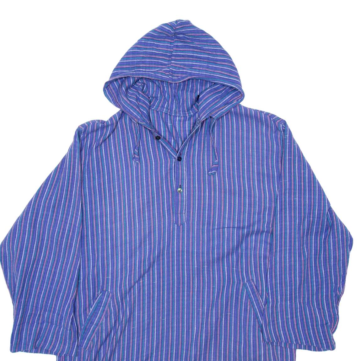 Womens Printed Blouse Blue Button Neck Long Sleeve Striped L