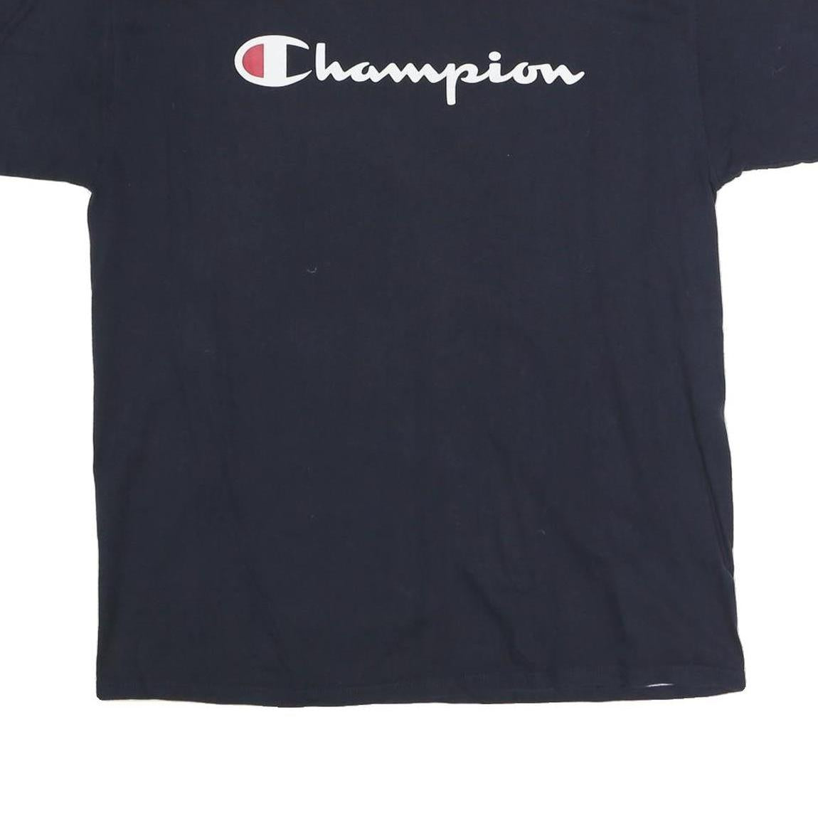 CHAMPION Mens Black Classic Logo T-Shirt L Short Sleeve Crew Neck Cotton