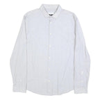 VERSACE Mens White & Grey Stripe Cotton Blend Shirt M Classic Fit Long Sleeve