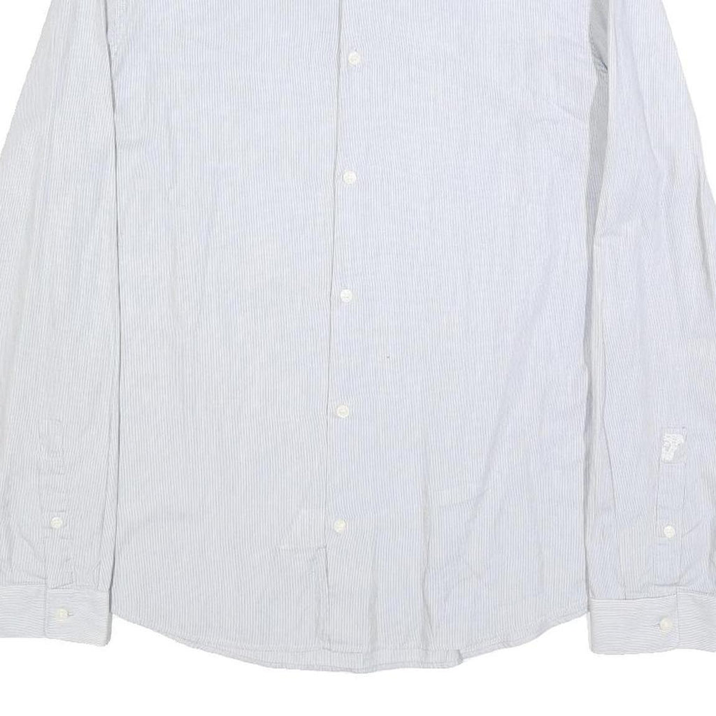 VERSACE Mens White & Grey Stripe Cotton Blend Shirt M Classic Fit Long Sleeve