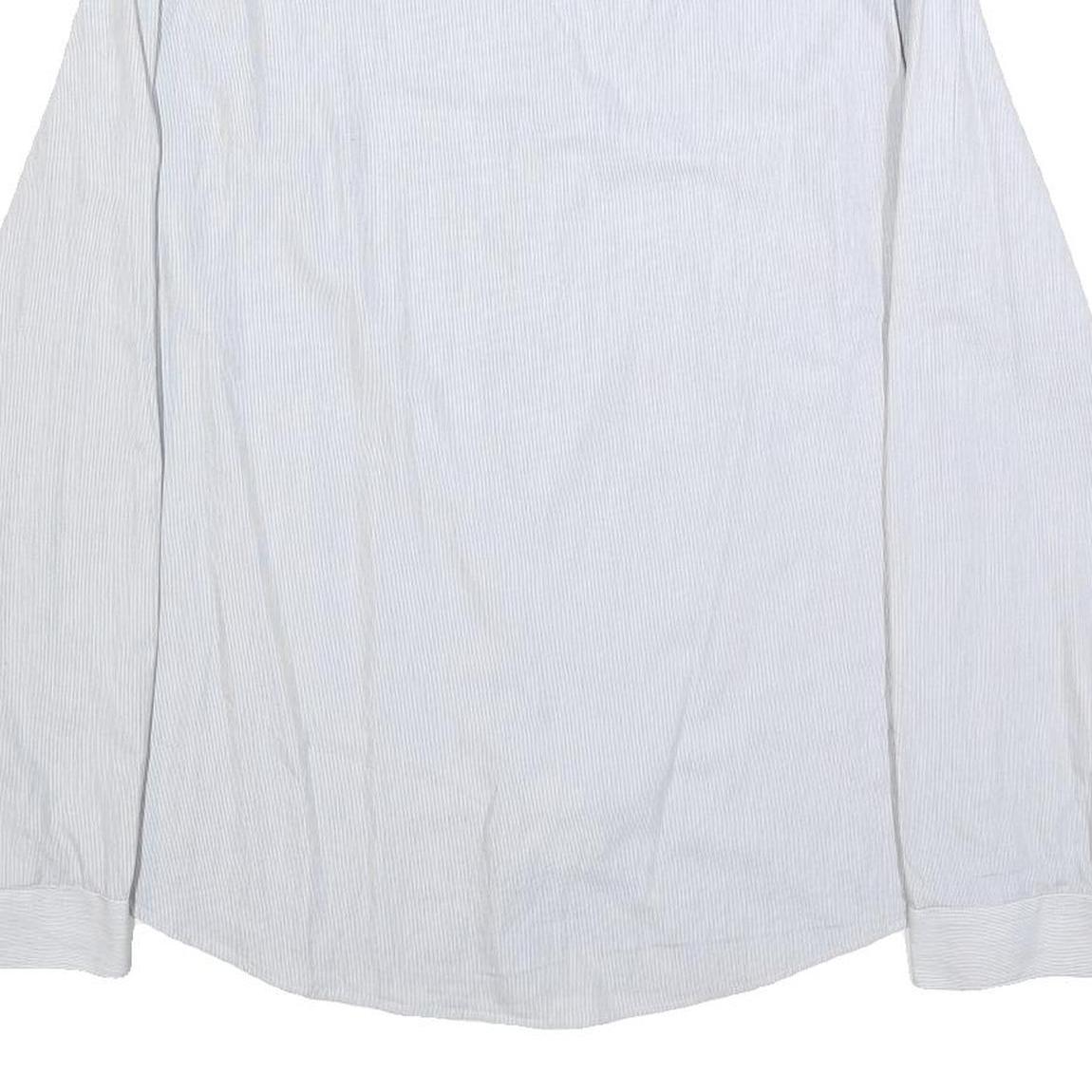 VERSACE Mens White & Grey Stripe Cotton Blend Shirt M Classic Fit Long Sleeve