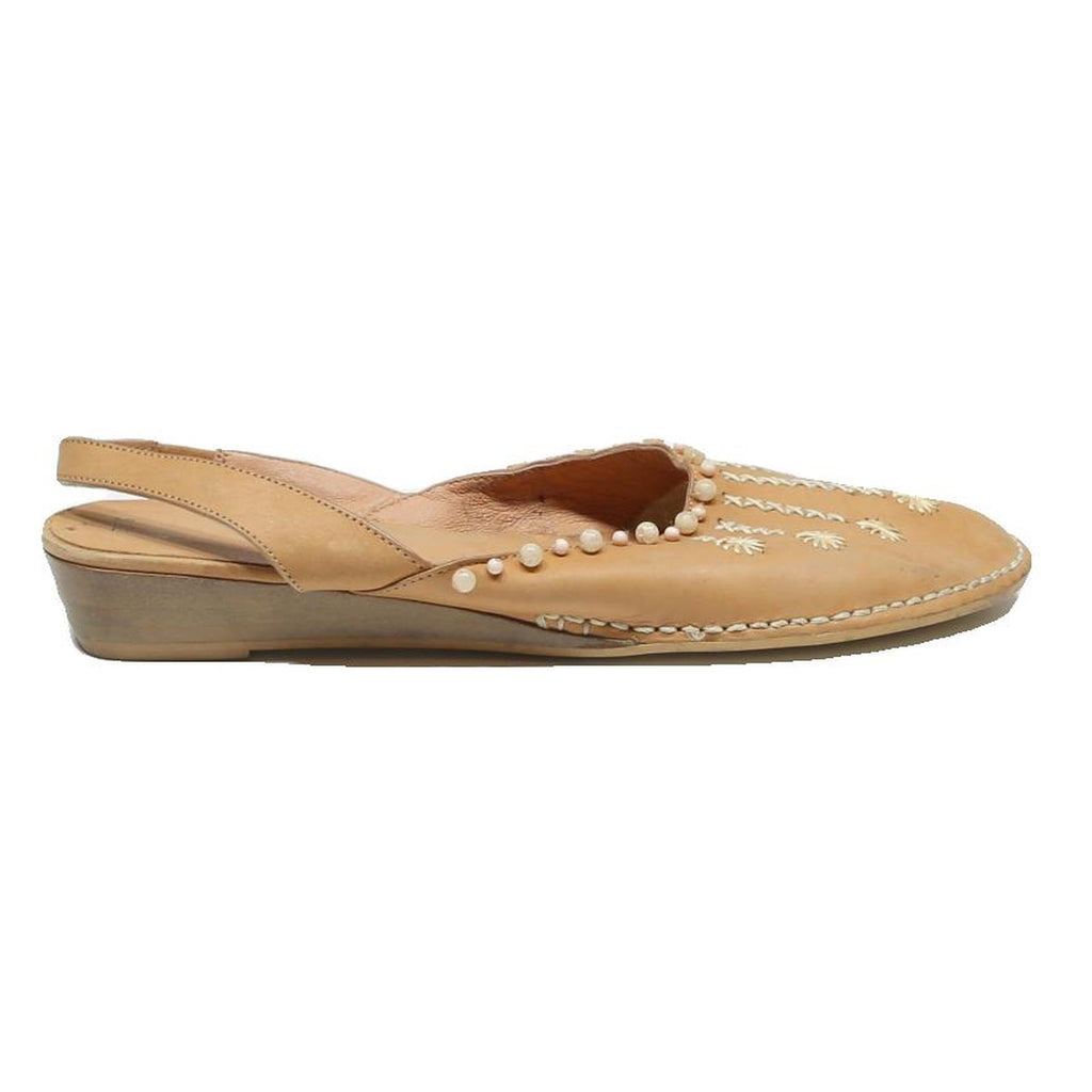 KARSTON Womens Slingback Leather Beige UK 4.5 Embroidered Footwear Comfortable