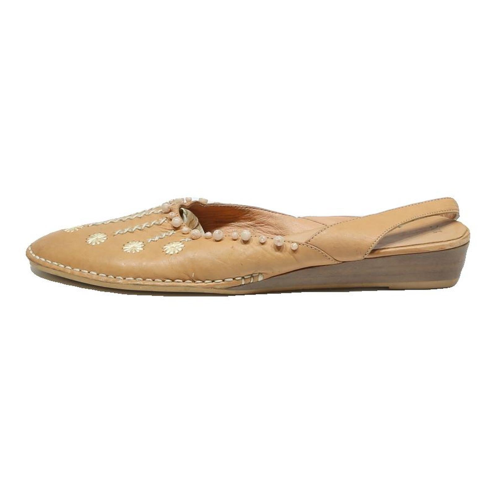 KARSTON Womens Slingback Leather Beige UK 4.5 Embroidered Footwear Comfortable