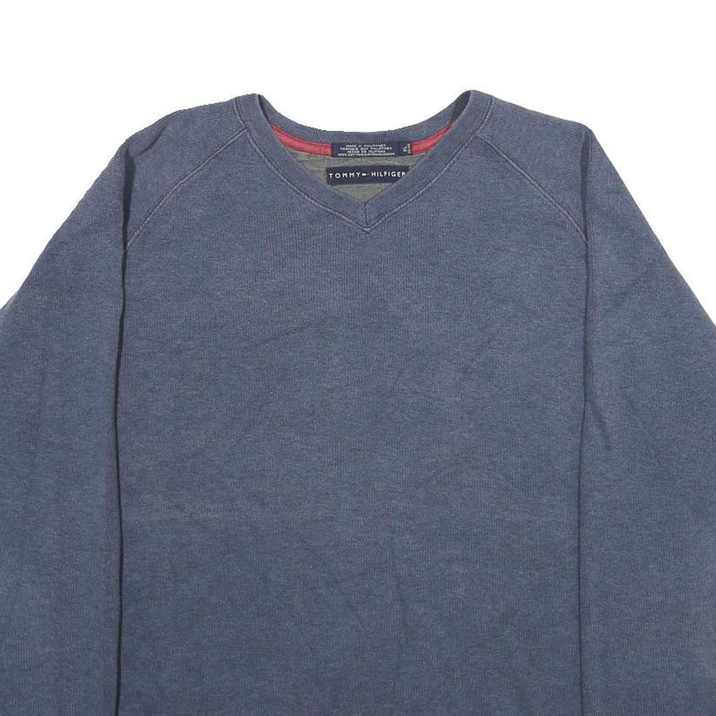TOMMY HILFIGER Mens Blue V-Neck XL Cotton Sweatshirt Classic Pullover