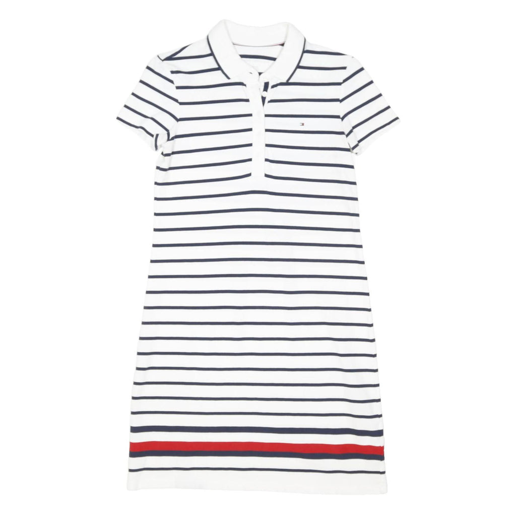 TOMMY HILFIGER Womens White & Navy Stripe Polo Cotton Blend Mini Dress XS Casual