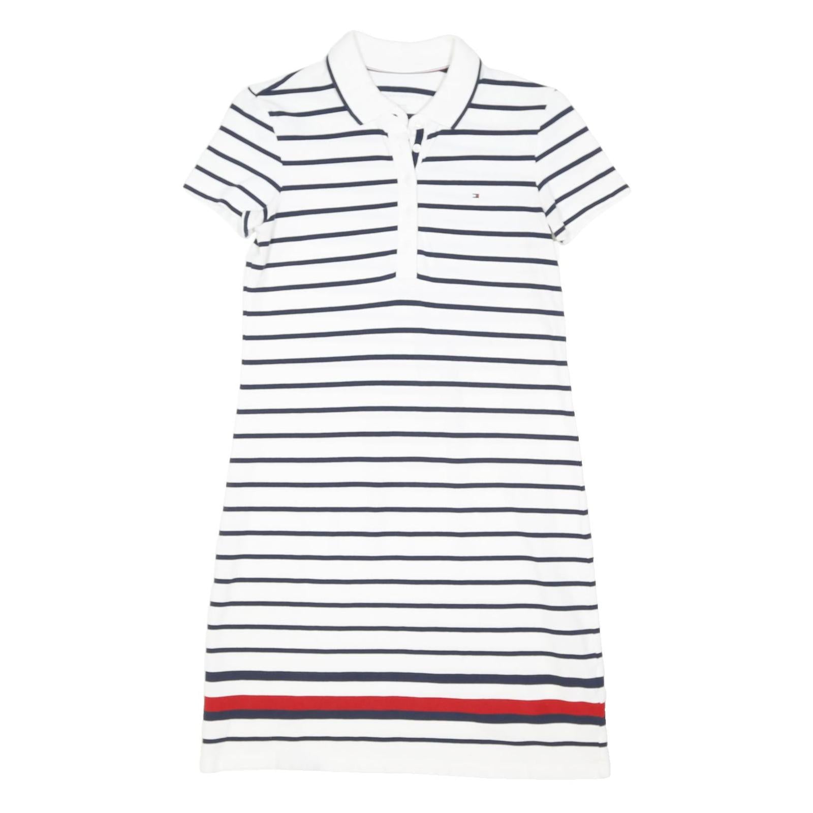 TOMMY HILFIGER Womens White & Navy Stripe Polo Cotton Blend Mini Dress XS Casual