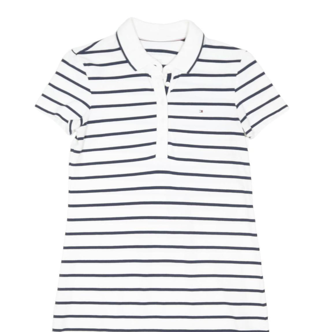 TOMMY HILFIGER Womens White & Navy Stripe Polo Cotton Blend Mini Dress XS Casual