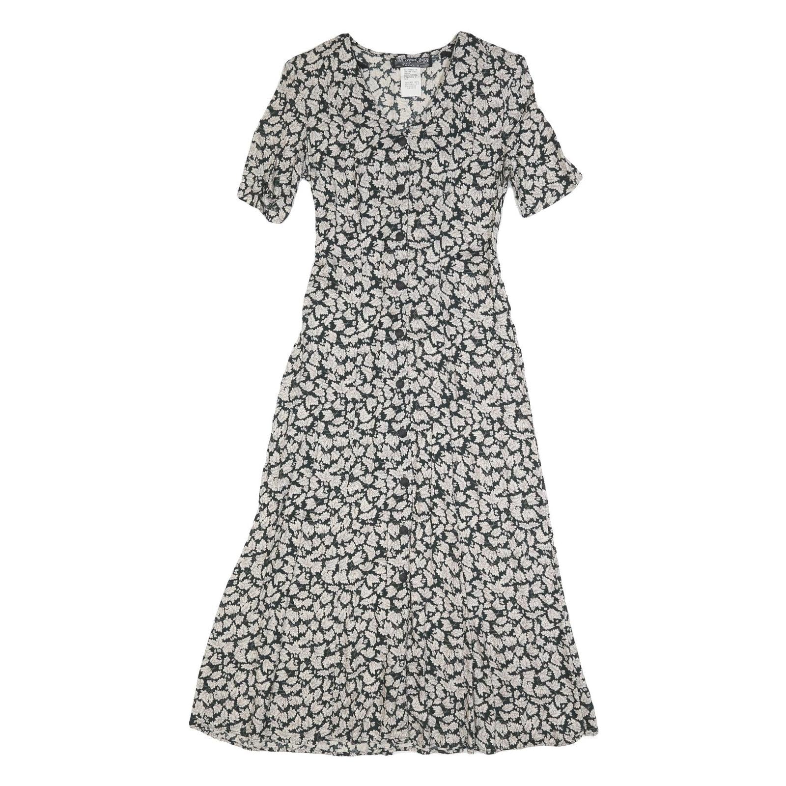 ALL THAT JAZZ Womens Black White Floral Day Dress Polyester Blend Short Sleeve