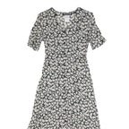 ALL THAT JAZZ Womens Black White Floral Day Dress Polyester Blend Short Sleeve