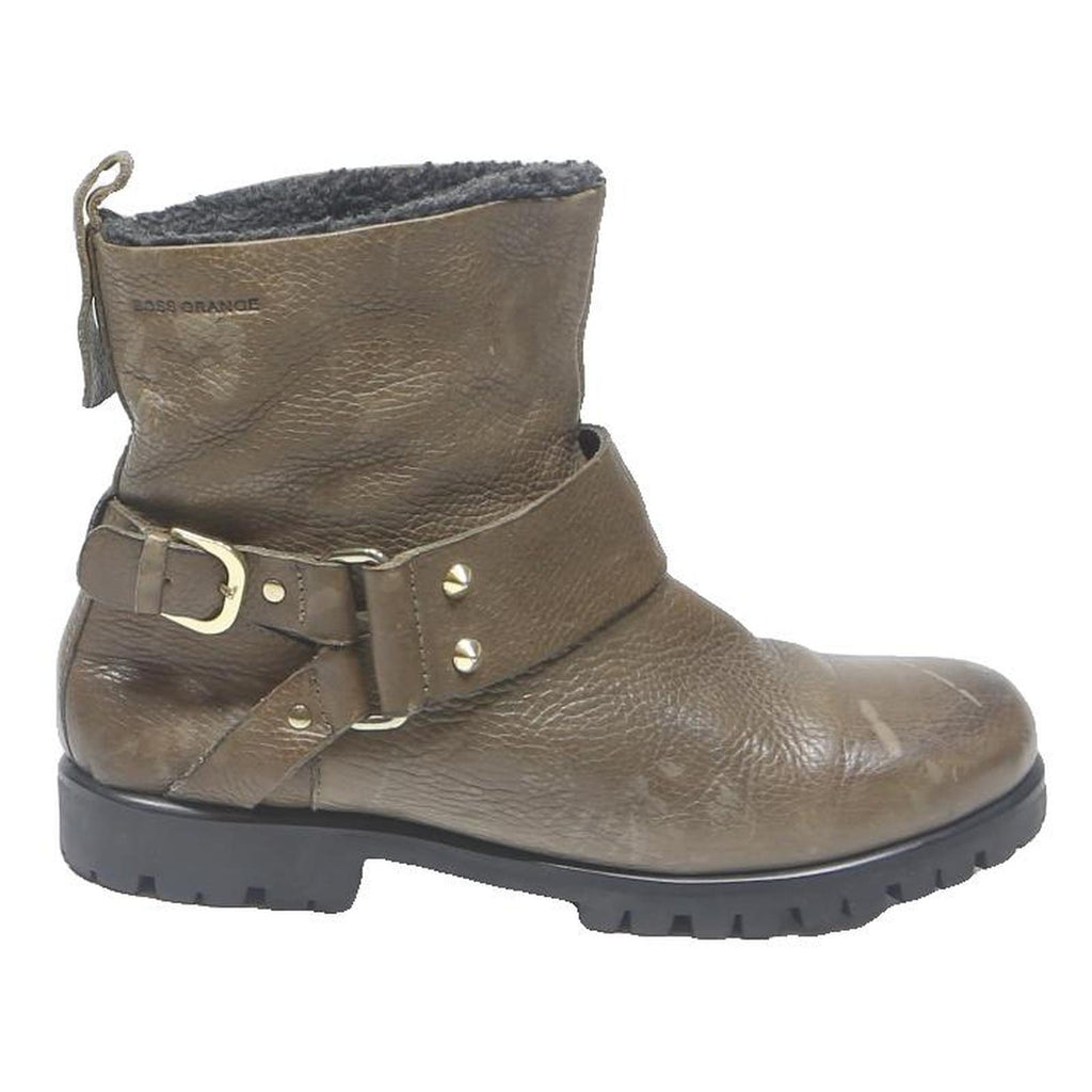 BOSS ORANGE Womens Ankle Boots Brown Leather UK 6 Studded Buckle Casual