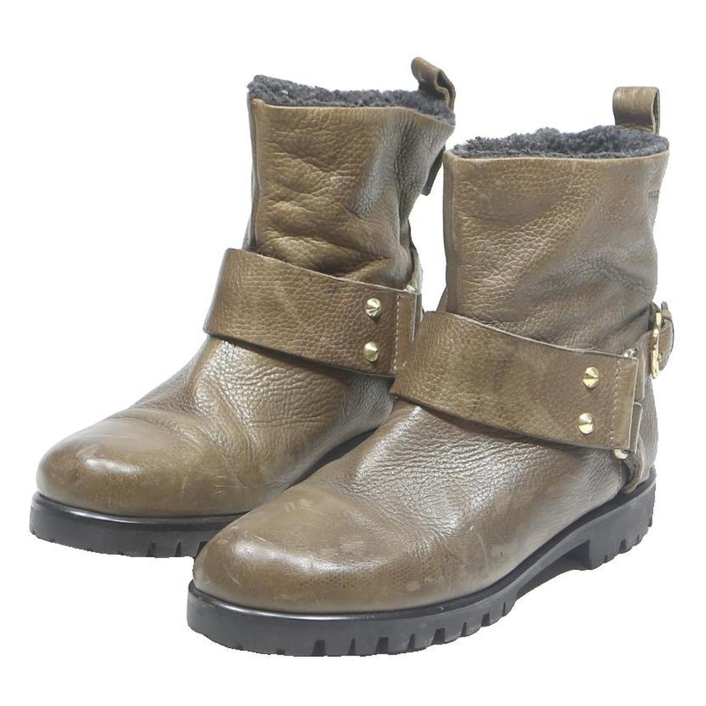 BOSS ORANGE Womens Ankle Boots Brown Leather UK 6 Studded Buckle Casual