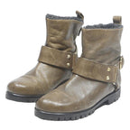 BOSS ORANGE Womens Ankle Boots Brown Leather UK 6 Studded Buckle Casual
