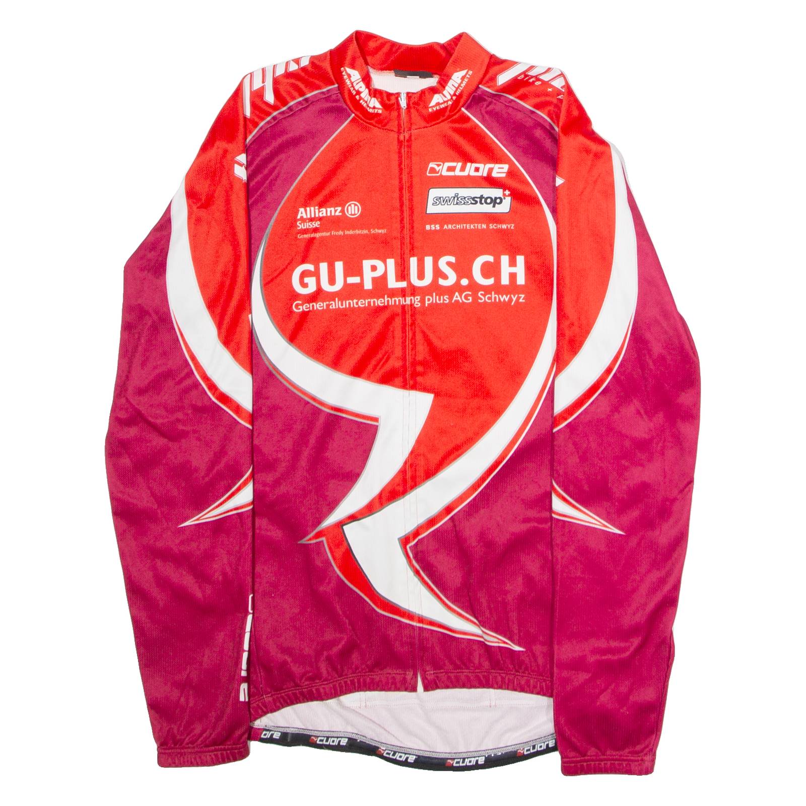 CUORE Full Zip Cycling Mens Jersey Maroon Long Sleeve High Neck M