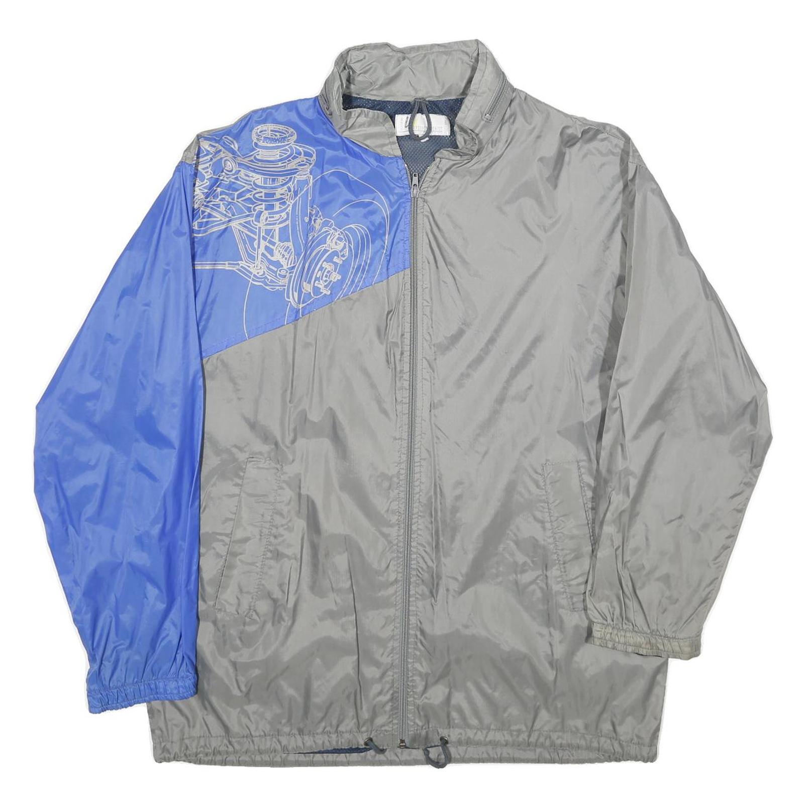 LM CORPORATE FASHION Mens Grey & Blue Nylon Zip Jacket M Plain Lightweight