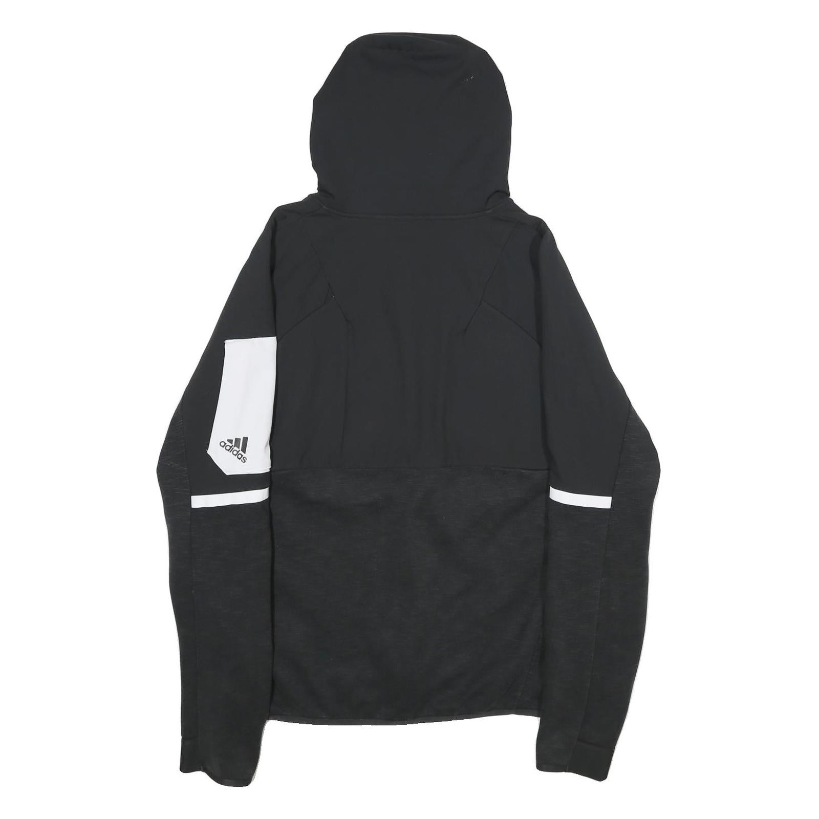 ADIDAS Mens Black & White Zip Hooded Jacket M Polyester Blend Colourblock