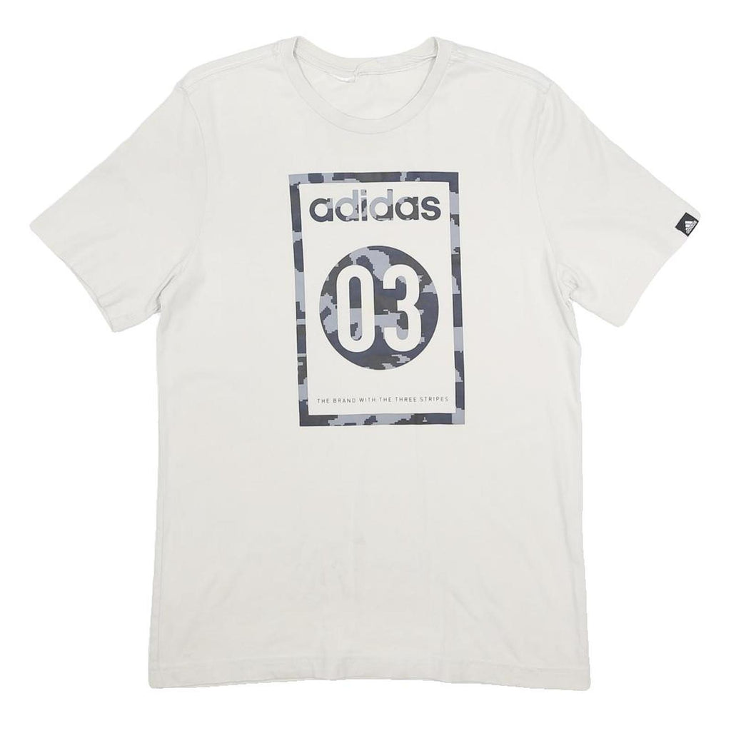 ADIDAS Mens White & Grey Graphic T-Shirt S Short Sleeve Crew Neck Casual