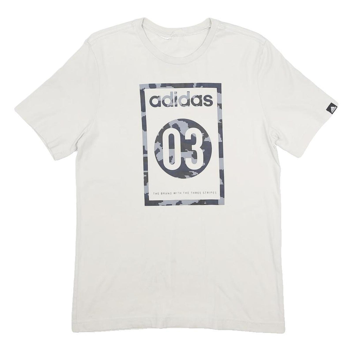 ADIDAS Mens White & Grey Graphic T-Shirt S Short Sleeve Crew Neck Casual