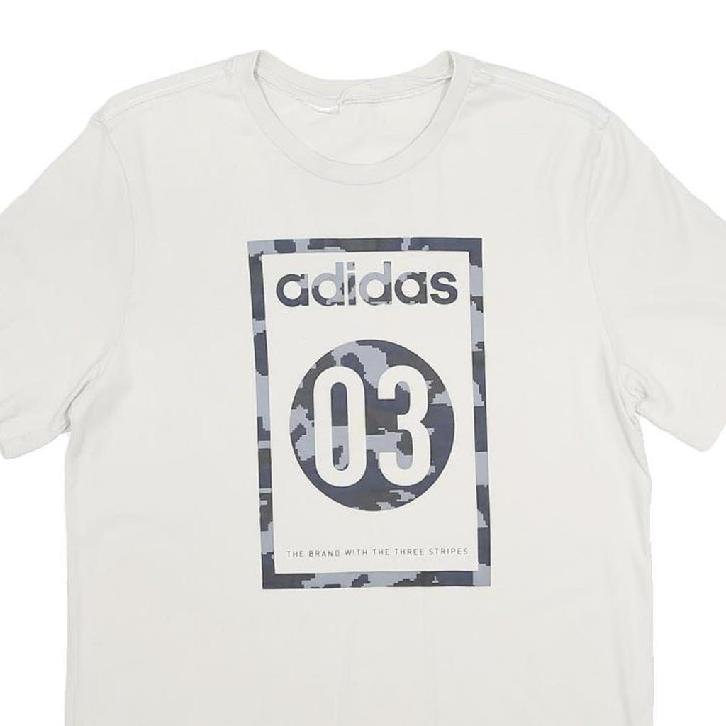 ADIDAS Mens White & Grey Graphic T-Shirt S Short Sleeve Crew Neck Casual