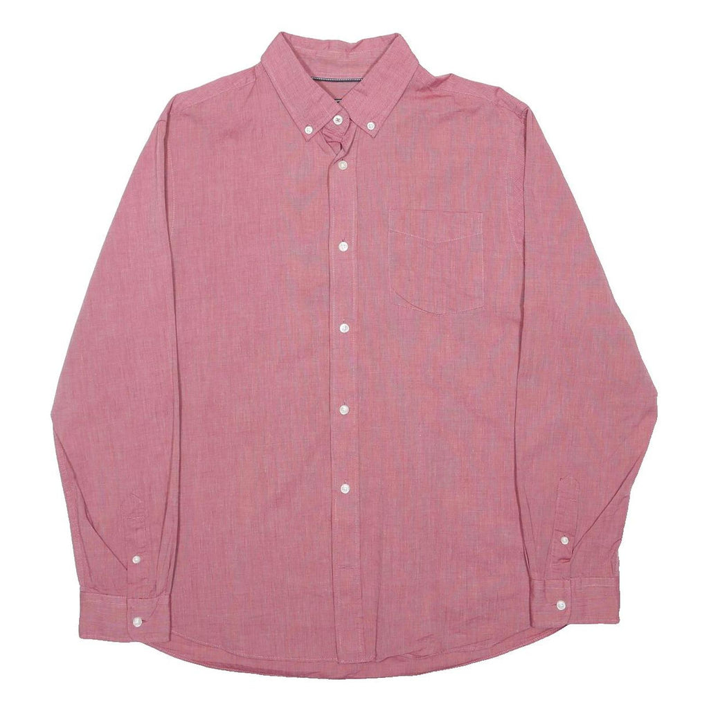 MAINE Mens Red Plain Cotton Long Sleeve Shirt L Button Down Collar Casual