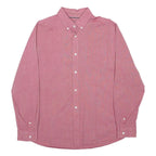MAINE Mens Red Plain Cotton Long Sleeve Shirt L Button Down Collar Casual