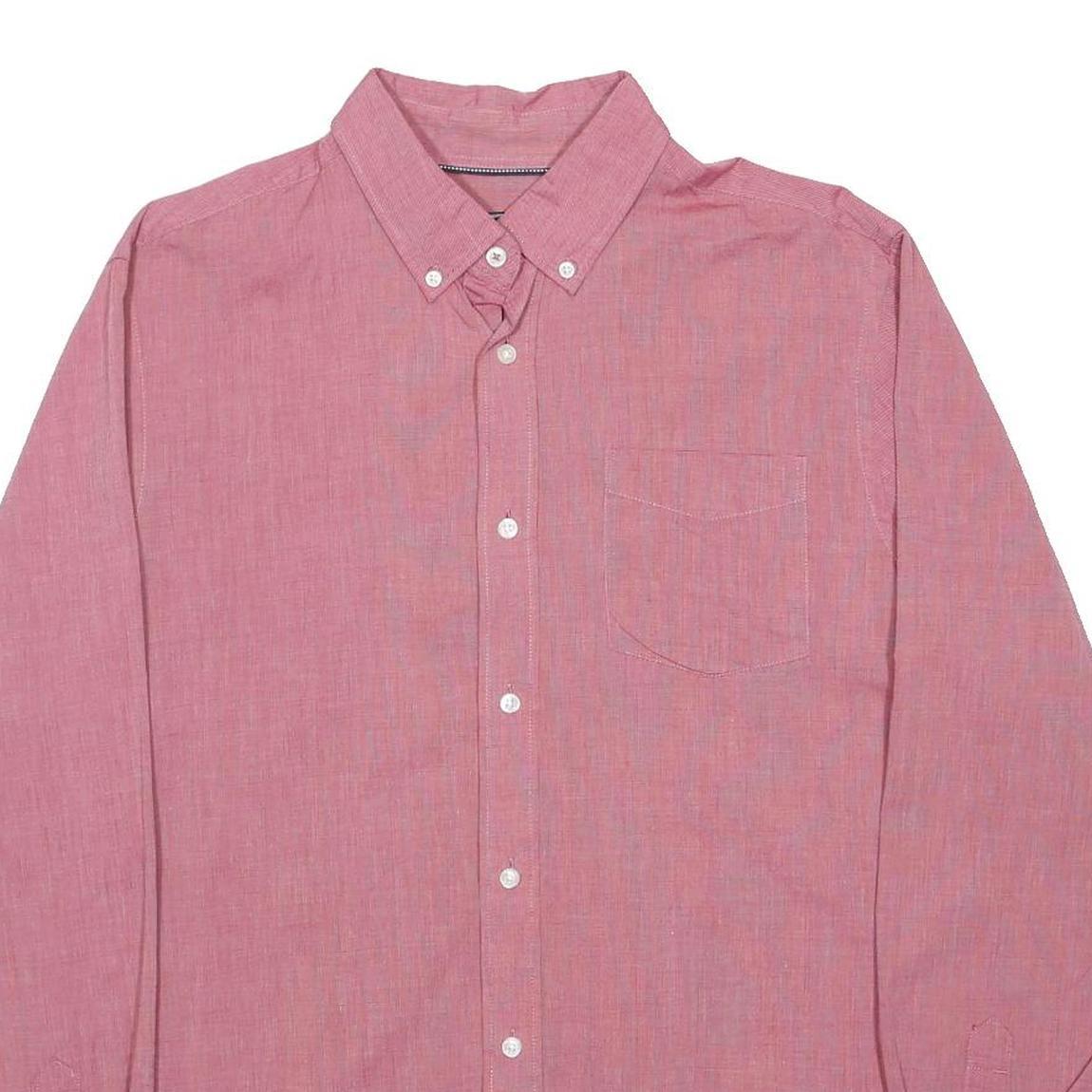 MAINE Mens Red Plain Cotton Long Sleeve Shirt L Button Down Collar Casual