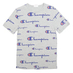 CHAMPION Mens Grey All Over Logo Print T-Shirt XS Short Sleeve Crew Neck Cotton