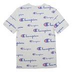 CHAMPION Mens Grey All Over Logo Print T-Shirt XS Short Sleeve Crew Neck Cotton