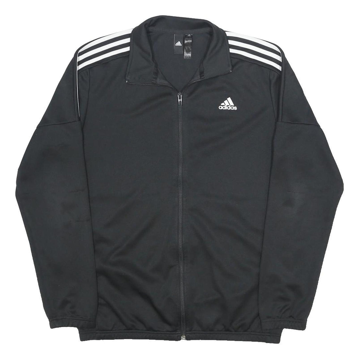 ADIDAS Mens Black Bomber Jacket L Polyester Plain Zip Sportswear Track Top