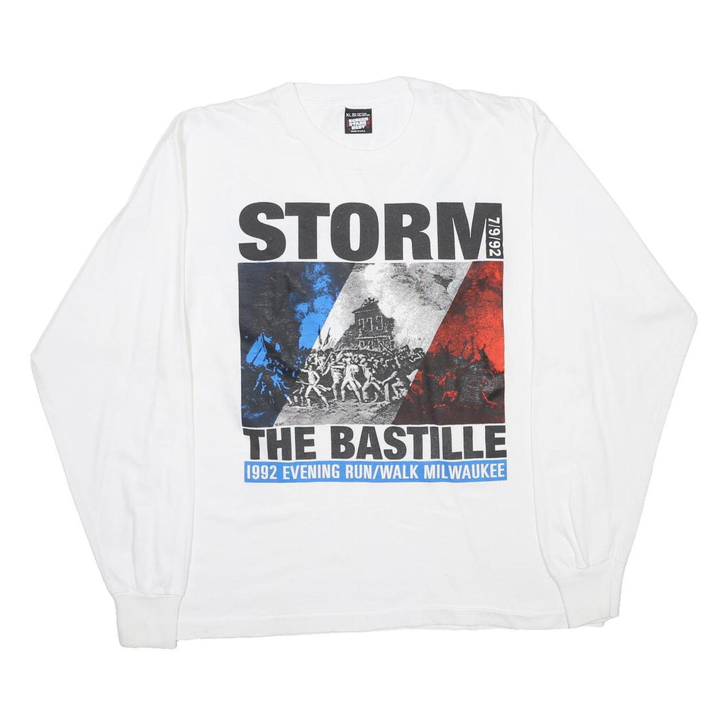 SCREEN STARS BEST Mens White Storm The Bastille Graphic Long Sleeve Crew Neck XL