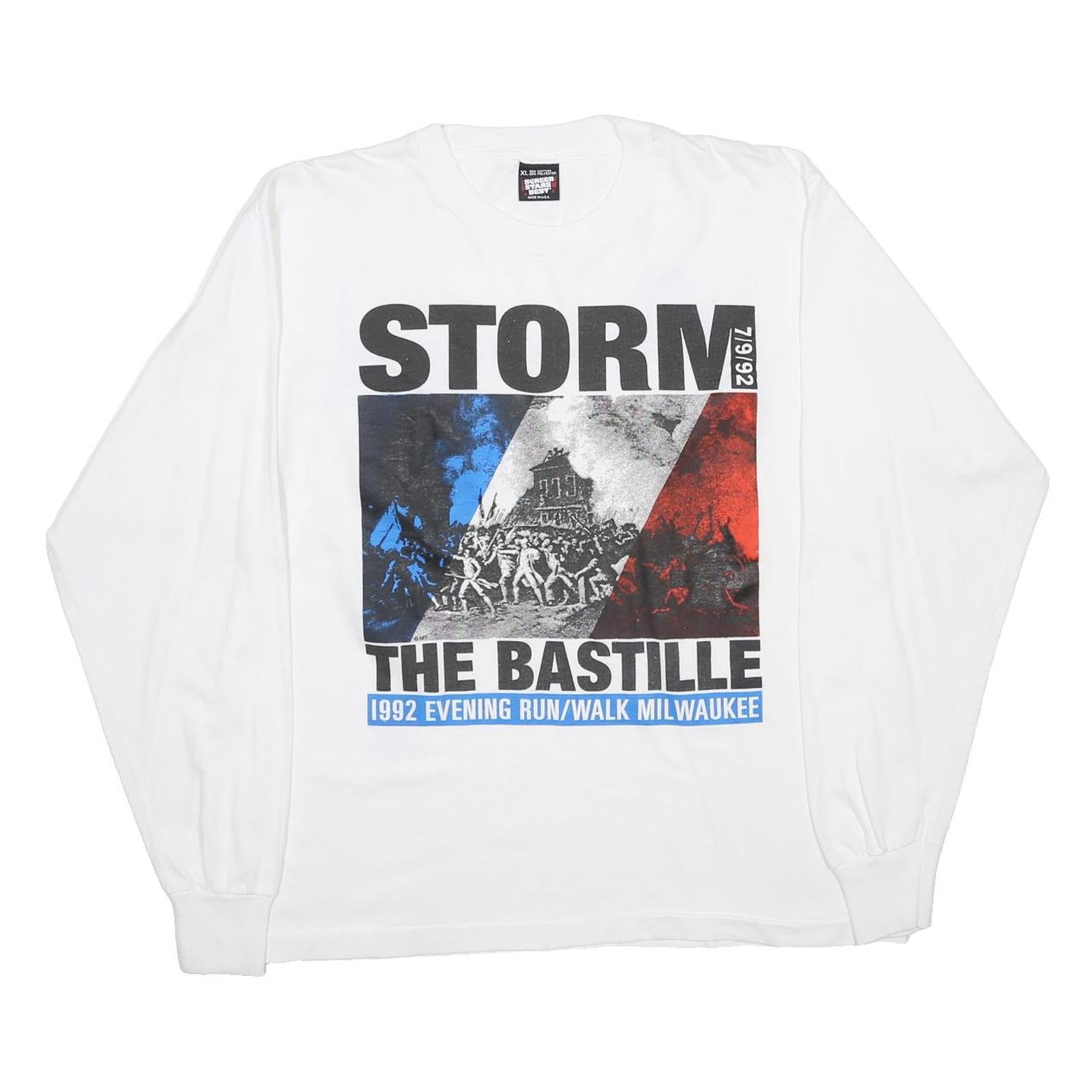 SCREEN STARS BEST Mens White Storm The Bastille Graphic Long Sleeve Crew Neck XL