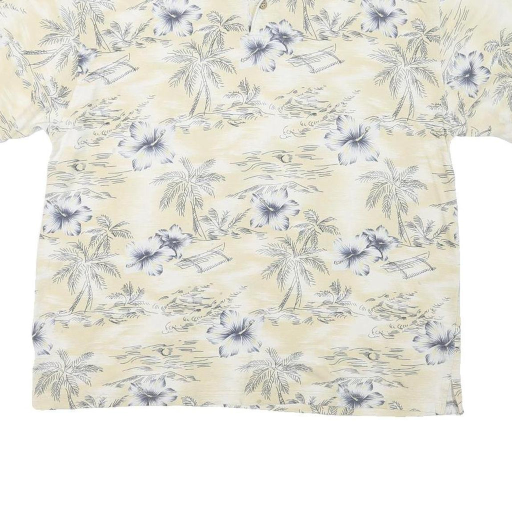 SUMA Womens Cream Floral Palm Tree Short Sleeve Polo Shirt XL Cotton Blend
