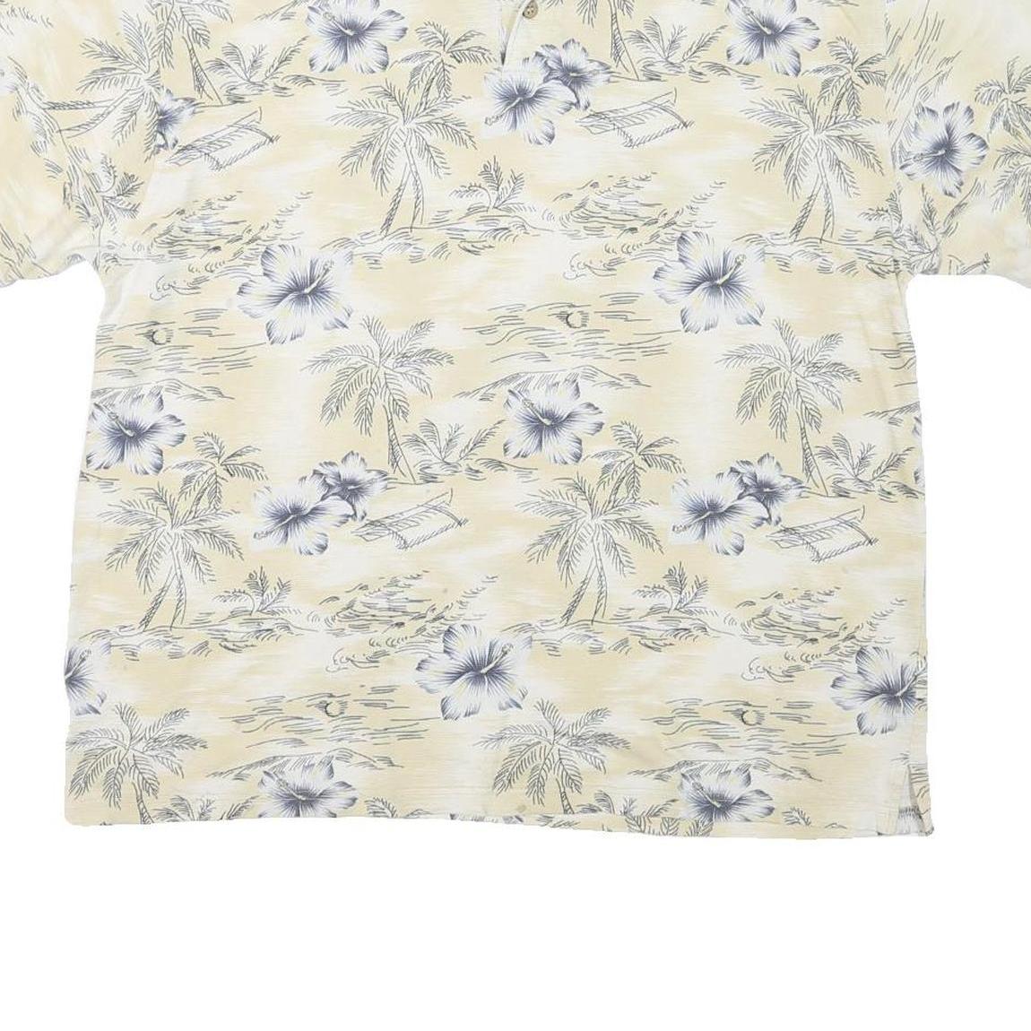 SUMA Womens Cream Floral Palm Tree Short Sleeve Polo Shirt XL Cotton Blend