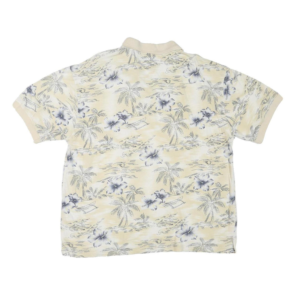 SUMA Womens Cream Floral Palm Tree Short Sleeve Polo Shirt XL Cotton Blend