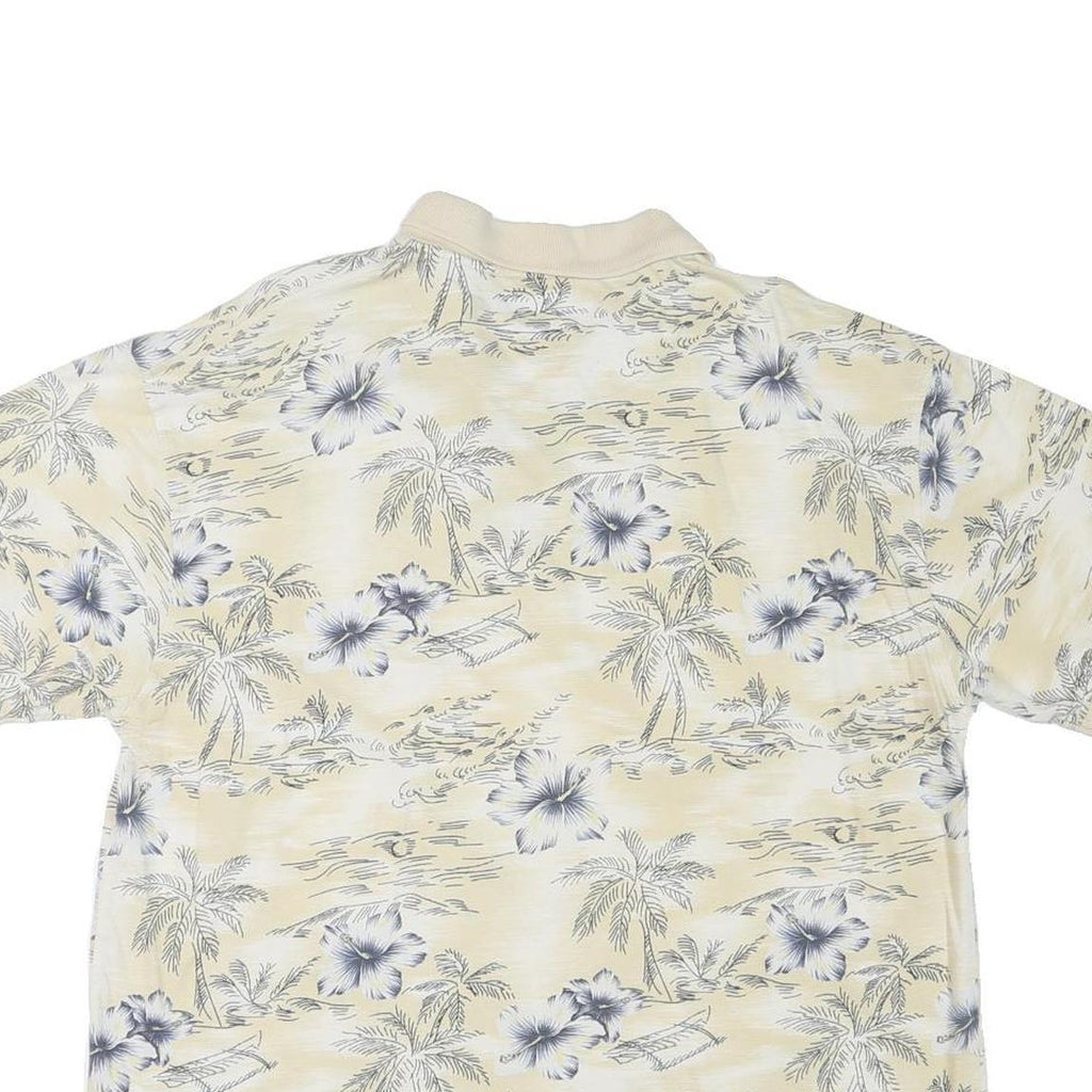 SUMA Womens Cream Floral Palm Tree Short Sleeve Polo Shirt XL Cotton Blend