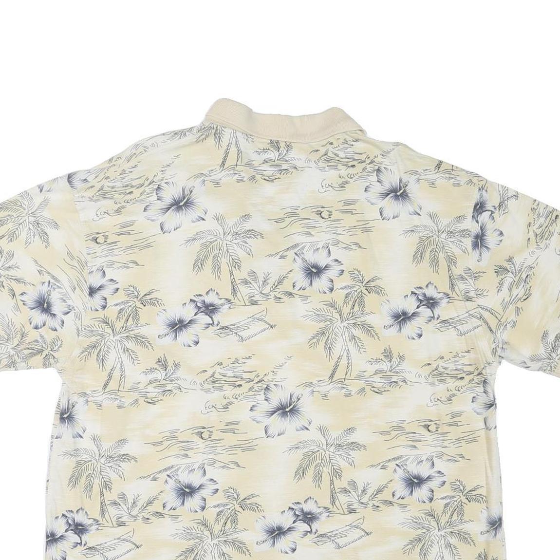 SUMA Womens Cream Floral Palm Tree Short Sleeve Polo Shirt XL Cotton Blend