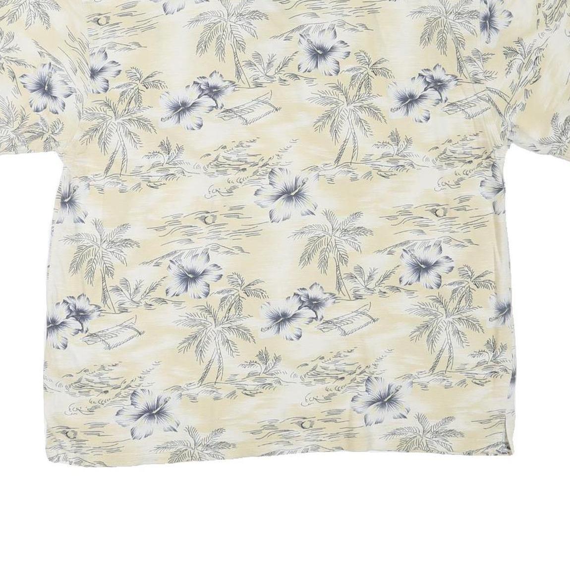 SUMA Womens Cream Floral Palm Tree Short Sleeve Polo Shirt XL Cotton Blend