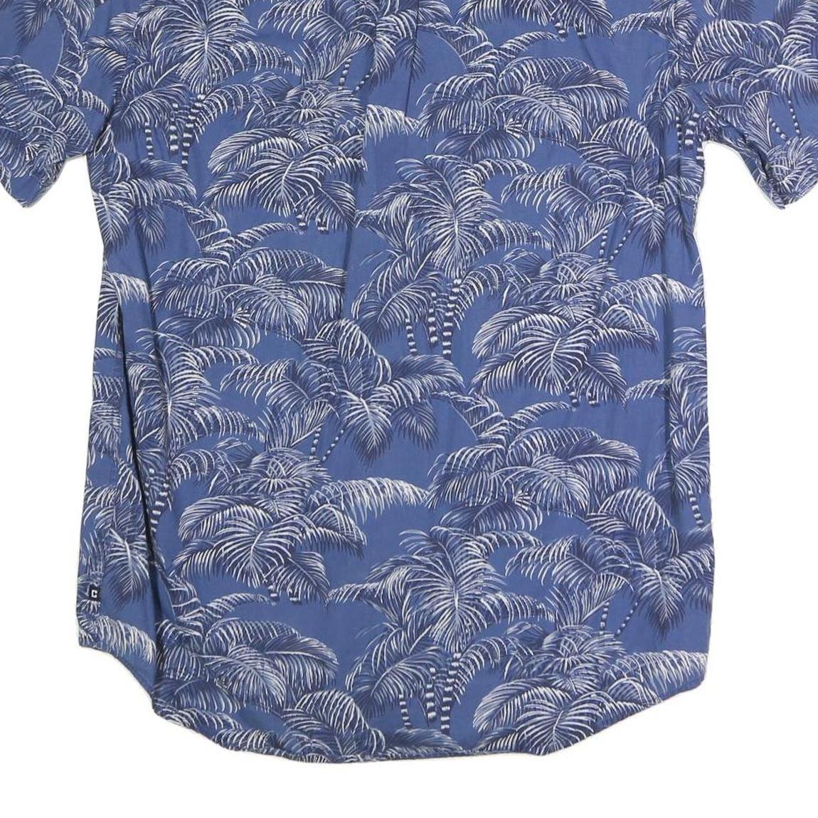 CHAPS Mens Blue And White Palm Tree Print Shirt M Cotton Blend Casual Summer
