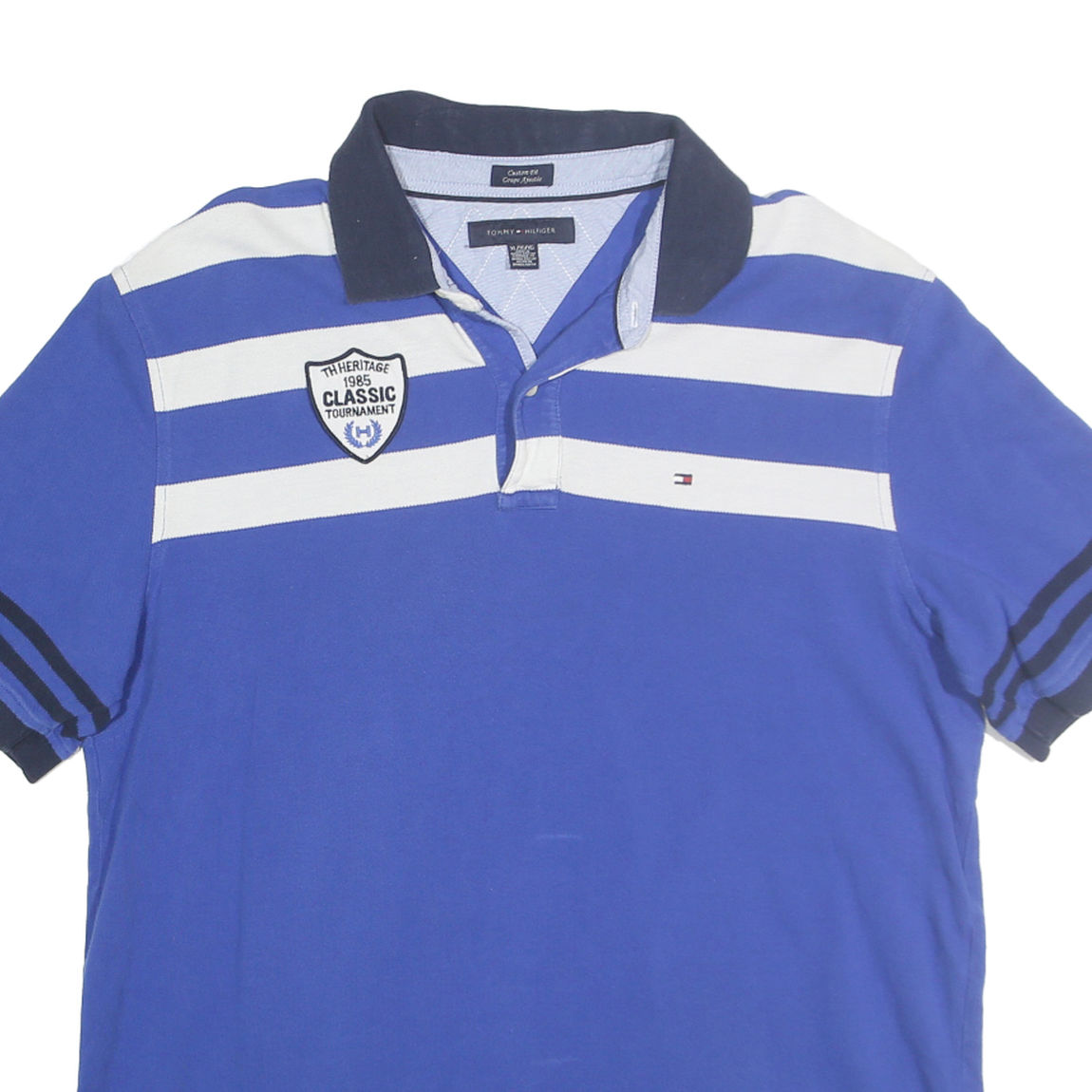 TOMMY HILFIGER Mens Blue & White Striped Classic Heritage XL Polo Shirt Cotton