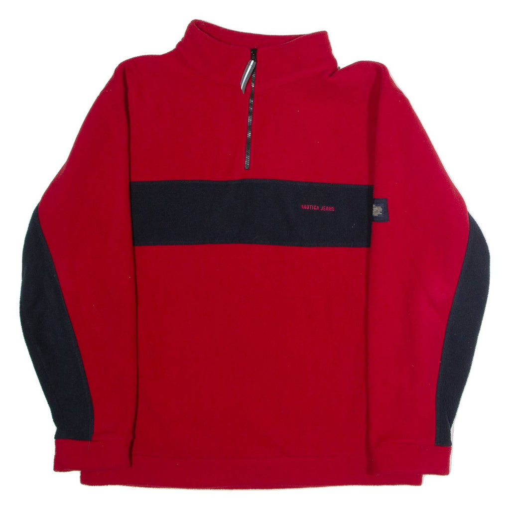 NAUTICA Mens Fleece Red Colourblock 1/4 Zip XL