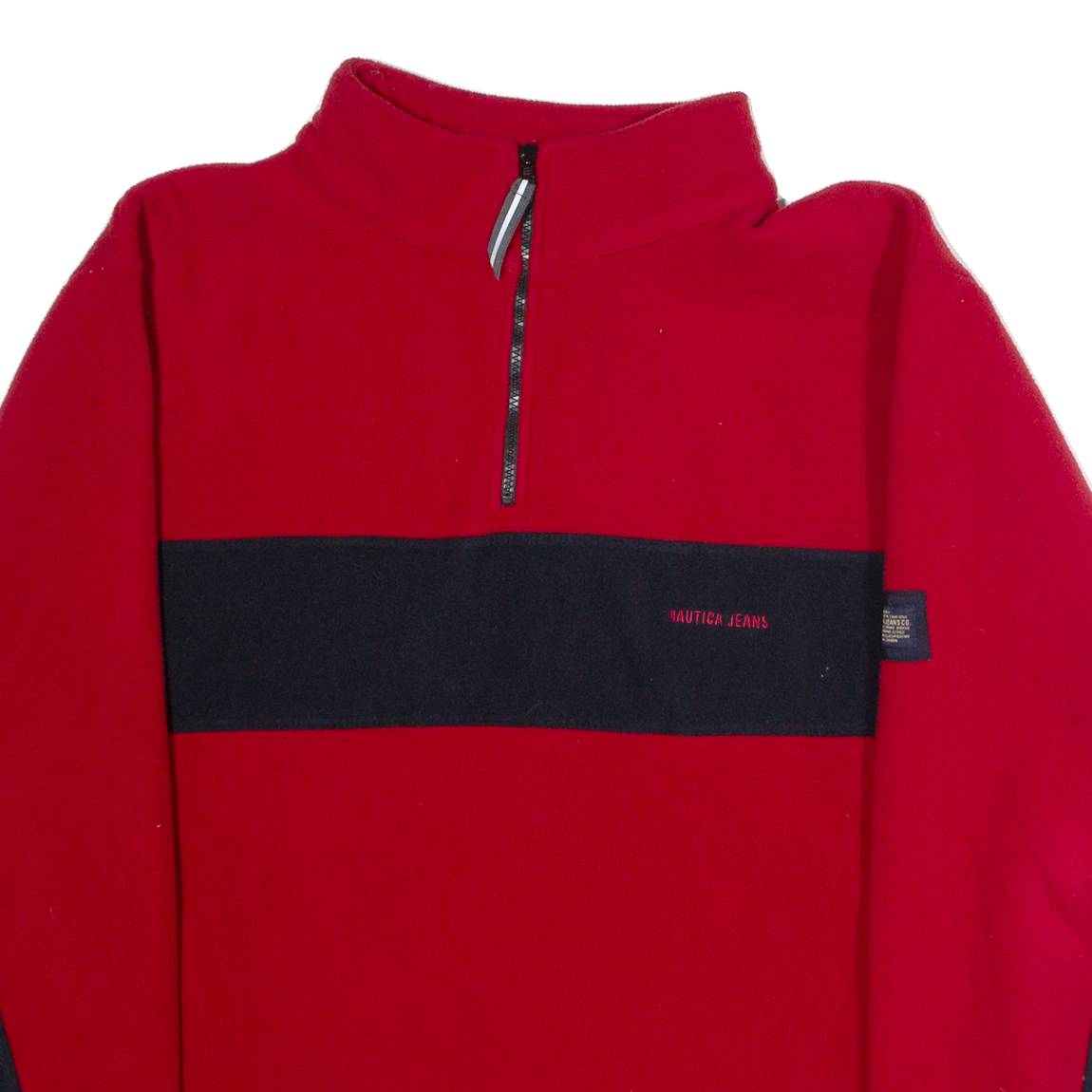 NAUTICA Mens Fleece Red Colourblock 1/4 Zip XL