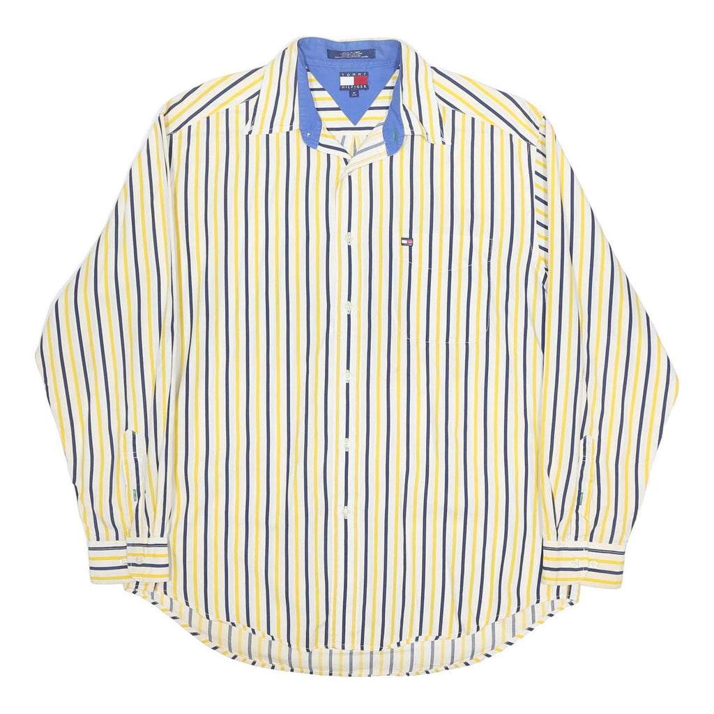 TOMMY HILFIGER Mens Yellow & Blue Striped Cotton Shirt M Long Sleeve Casual