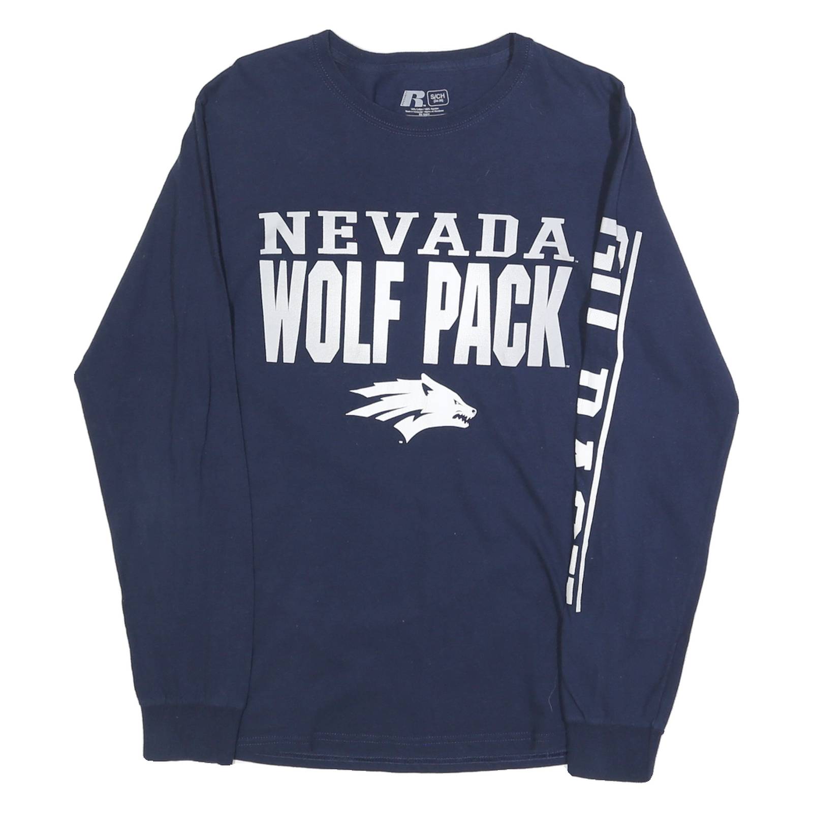 RUSSELL ATHLETIC Mens Navy Wolf Pack Graphic Long Sleeve Crew Neck T-Shirt S