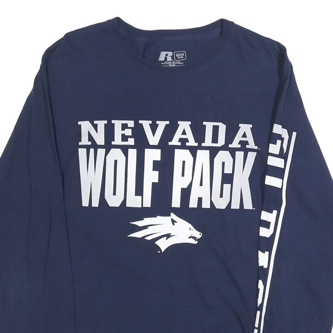 RUSSELL ATHLETIC Mens Navy Wolf Pack Graphic Long Sleeve Crew Neck T-Shirt S