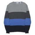 CALVIN KLEIN Mens Grey Black Blue Striped Crew Neck Basic Knit Jumper XL Cotton