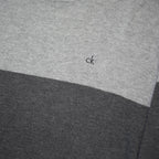 CALVIN KLEIN Mens Grey Black Blue Striped Crew Neck Basic Knit Jumper XL Cotton