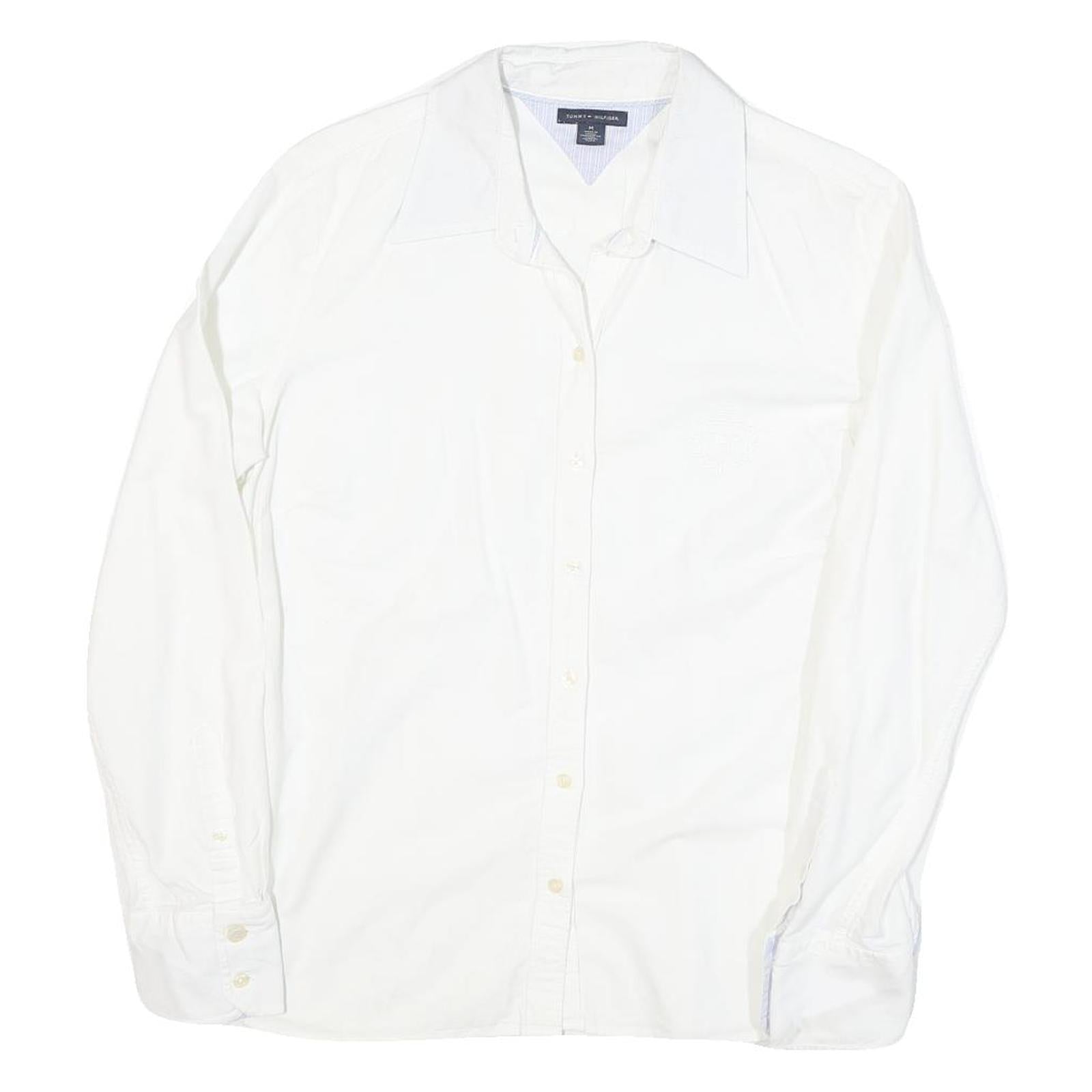 TOMMY HILFIGER Womens White Shirt M Classic Button Long Sleeve Casual Cotton